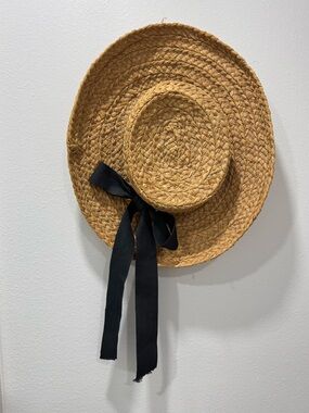 Helen Kaminski Handwoven Raffia Sun Hat Black Ribbon Made in Madagascar